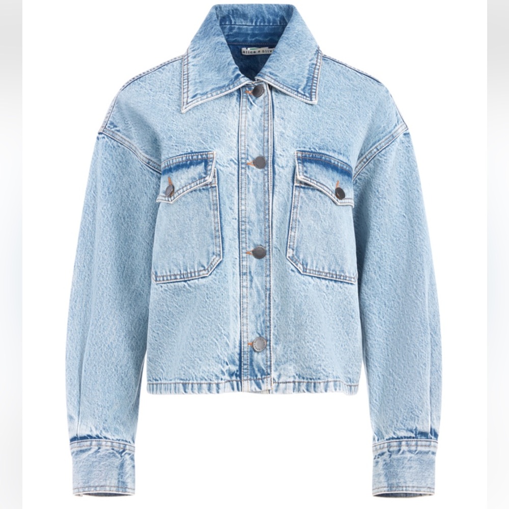 Alice and Olivia dean boxy cropped denim jacket